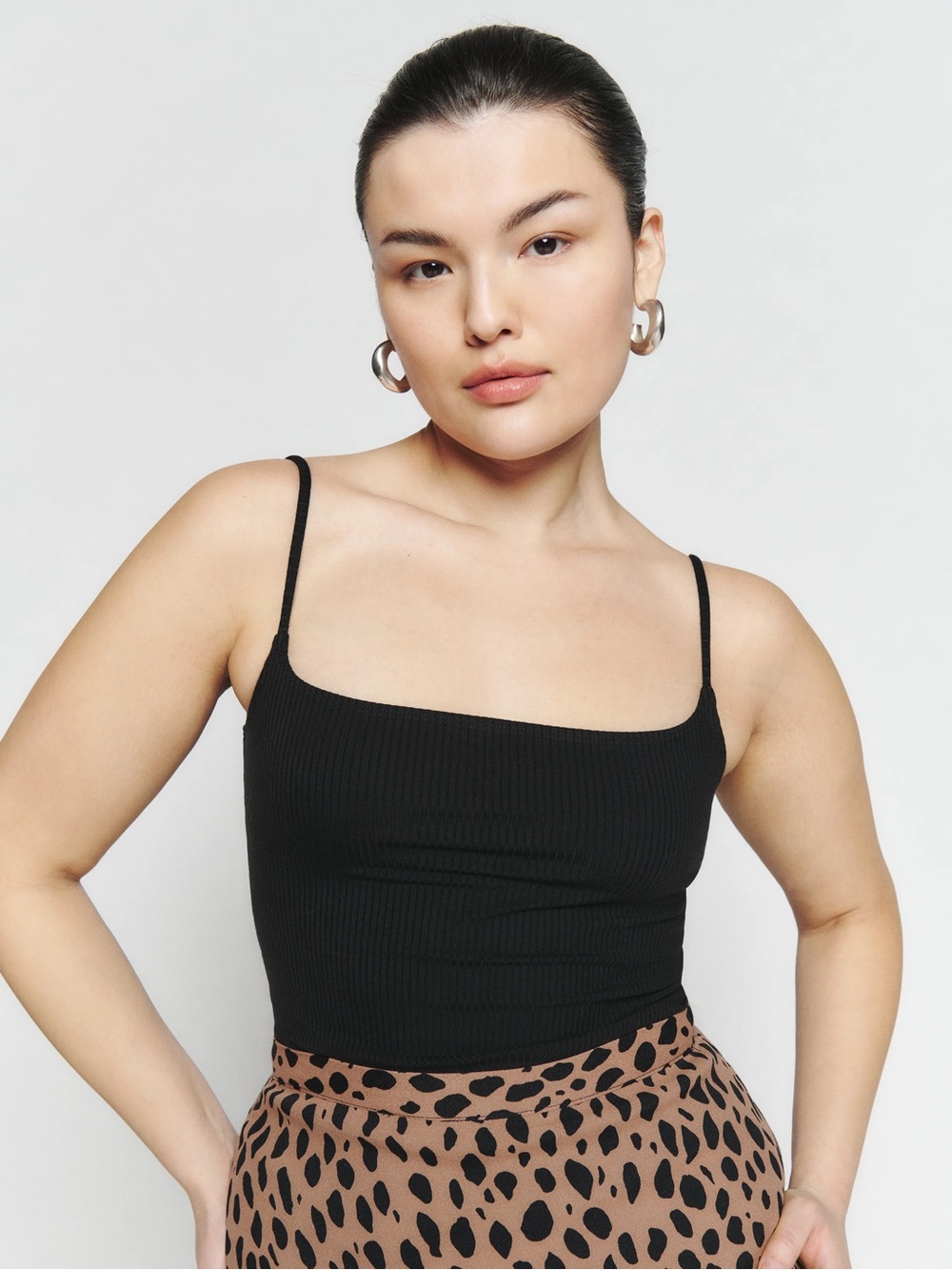 Reformation Carrie Black Ribbed Tank Top